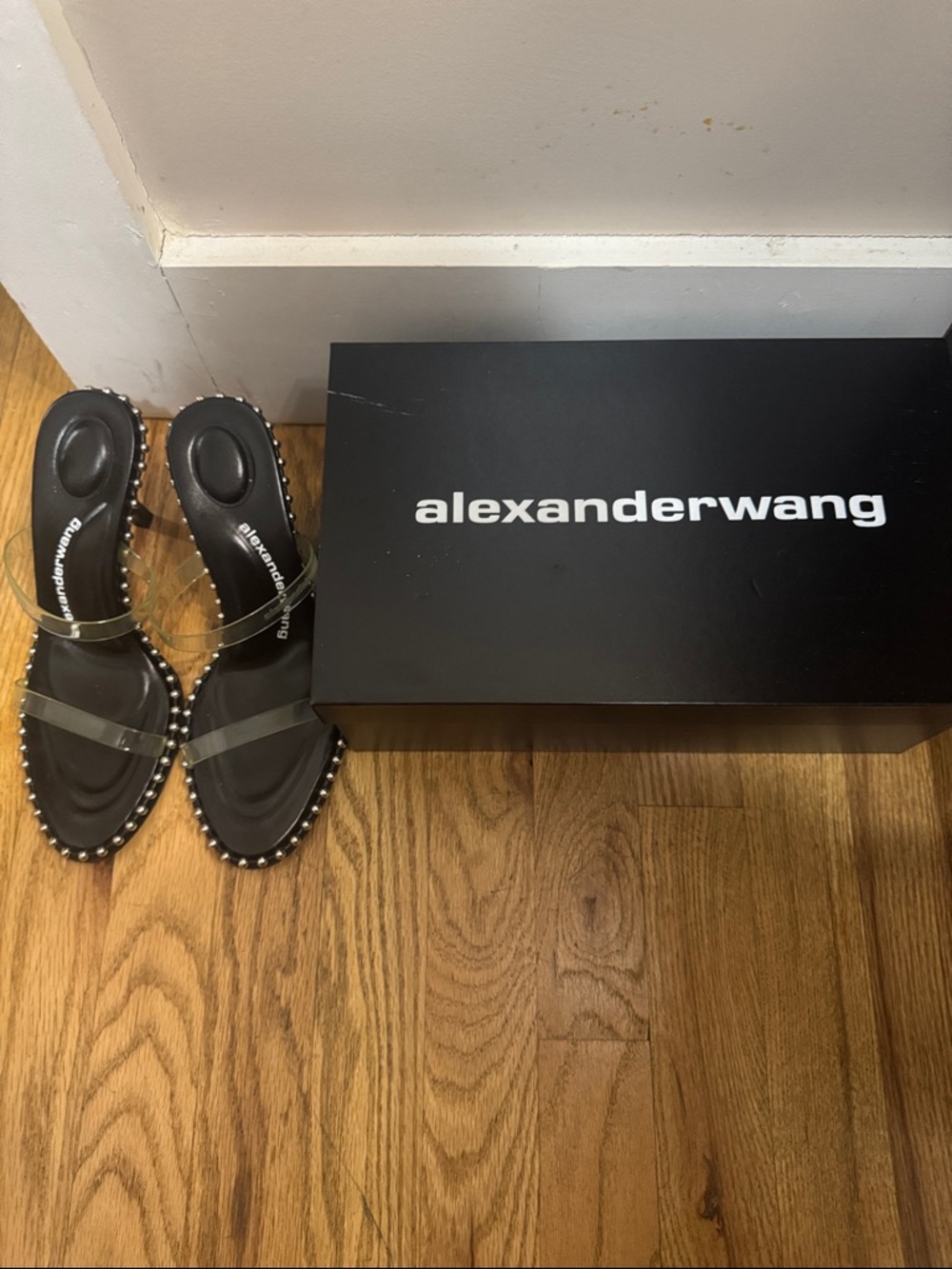 Alexander Wang Black Heeled Sandals with Clear Straps and Silver Studs - Picture 6 of 6